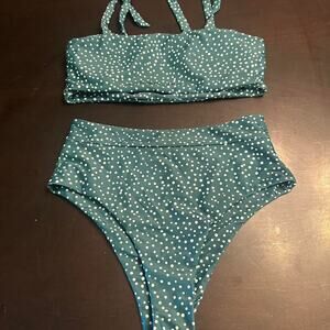 Green and white polka dot